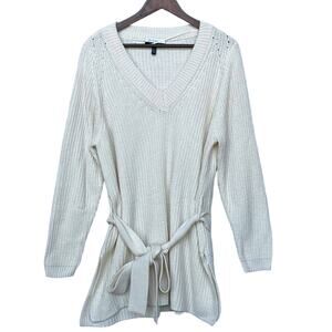 Eloquii Women's Pullover Ribbed Knit Sweater‎ Size 18/20 Ivory V-Neck Belted